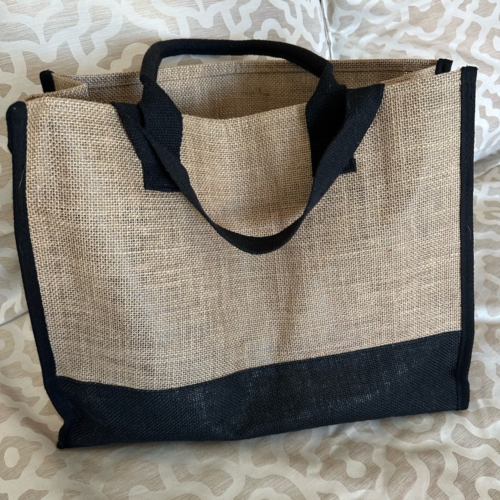 NEW Beige and Black Canvas Tote Bag Set with Initial K - Picture 3 of 3